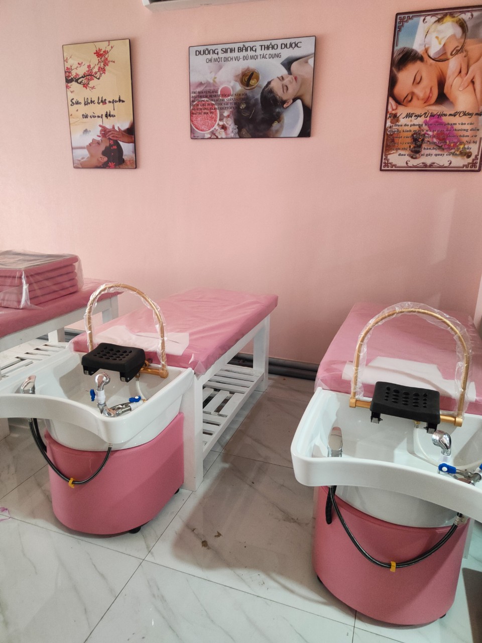 Giường gội đầu dưỡng sinh cao cấp bồn sứ - giường gội 2in1 kèm vòm massage bán nguyệt