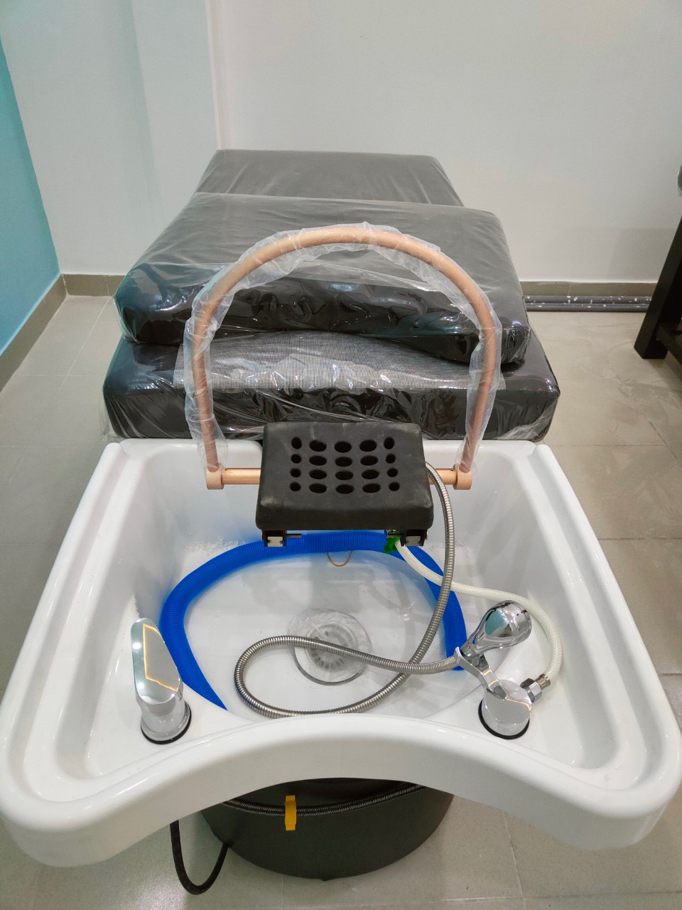 Giường gội đầu dưỡng sinh cao cấp bồn nhựa - giường gội 2in1 kèm vòm massage bán nguyệt