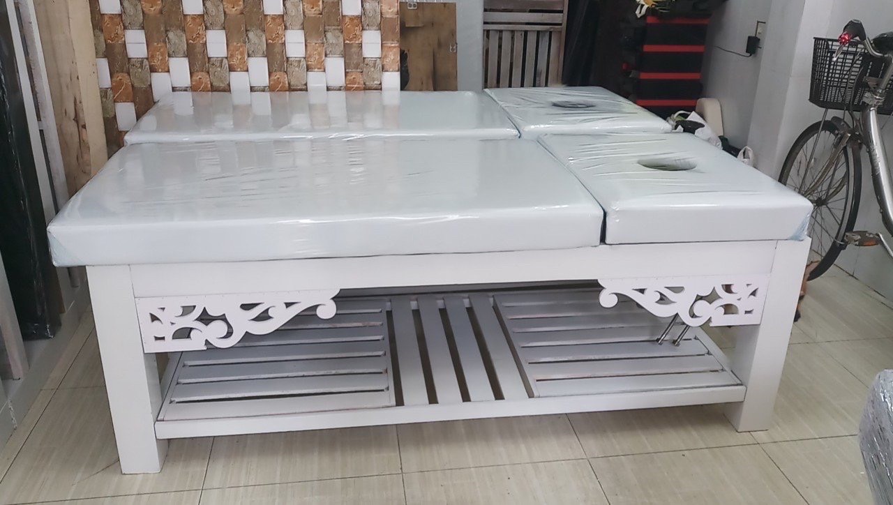 Giường gội đầu 2in1 vuông - Bồn nhựa trắng